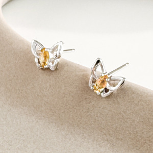 天然石│黃水晶浪漫蝴蝶 ‧ 純銀耳環