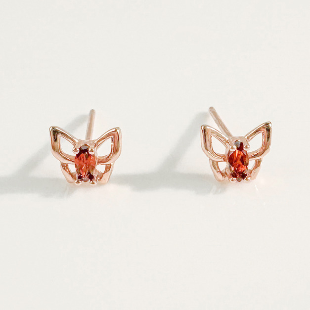 天然石│石榴石浪漫蝴蝶 ‧ 純銀耳環