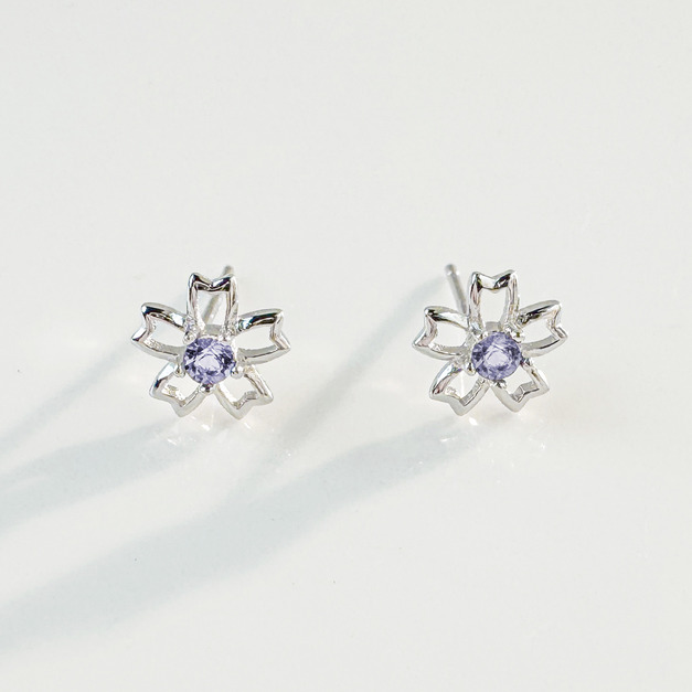 天然石│堇青石初戀櫻花 ‧ 純銀耳環