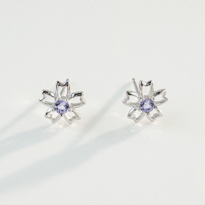 天然石│堇青石初戀櫻花 ‧ 純銀耳環