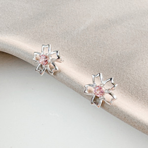 天然石│粉碧璽初戀櫻花 ‧ 純銀耳環