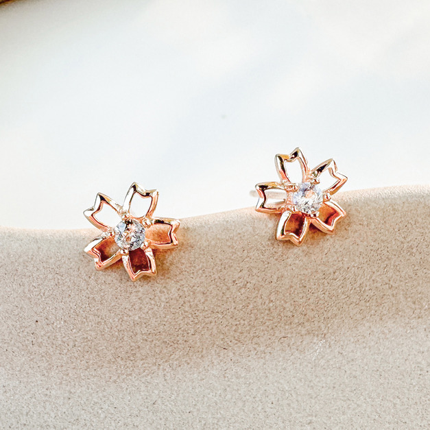 天然石│拉長石初戀櫻花 ‧ 純銀耳環