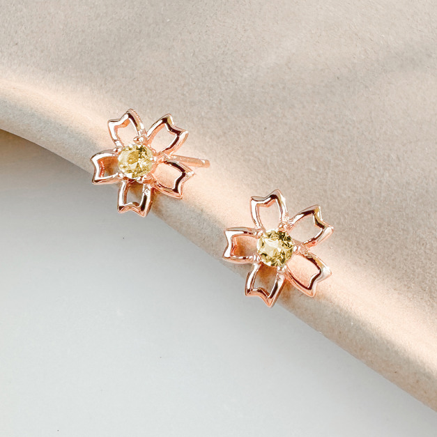 天然石│黃水晶初戀櫻花 ‧ 純銀耳環