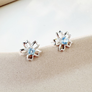 天然石│托帕石初戀櫻花 ‧ 純銀耳環