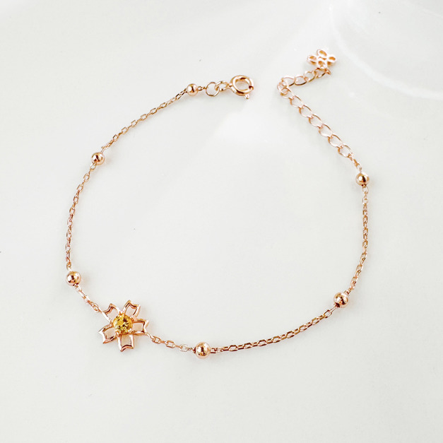 天然石│黃水晶初戀櫻花 ‧ 純銀手鍊