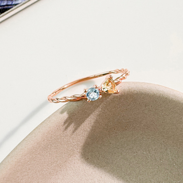 天然石│托帕石 ‧ 黃水晶│拼湊對白 ‧ 純銀戒指