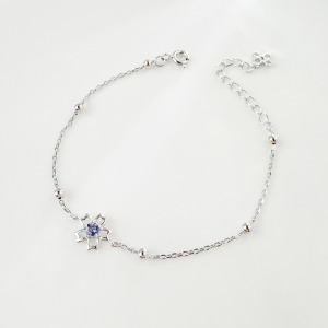 天然石│堇青石初戀櫻花 ‧ 純銀手鍊