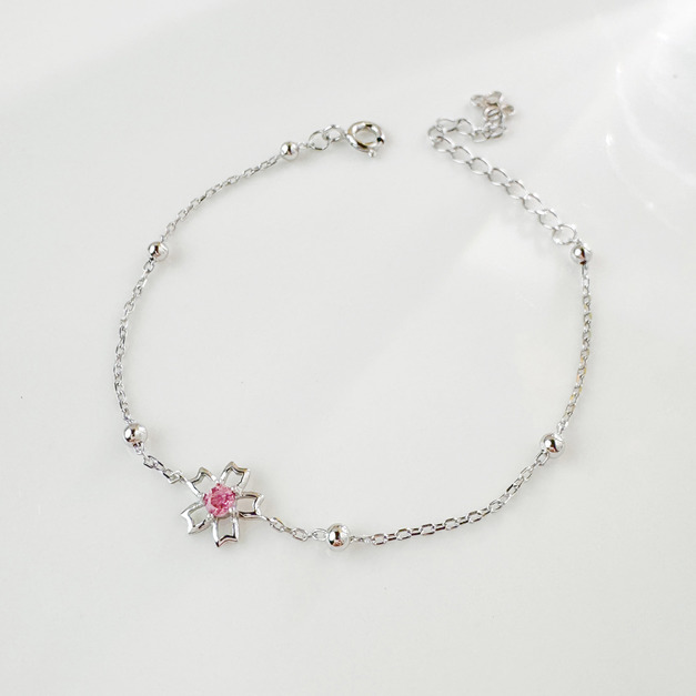 天然石│粉碧璽初戀櫻花 ‧ 純銀手鍊