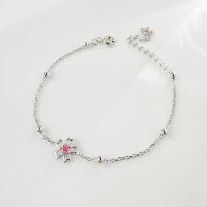 天然石│粉碧璽初戀櫻花 ‧ 純銀手鍊