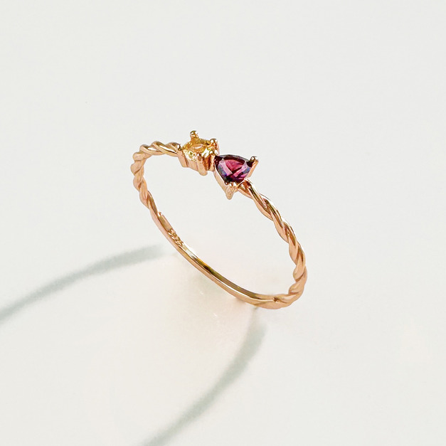 天然石│黃水晶 ‧ 石榴石│拼湊對白 ‧ 純銀戒指