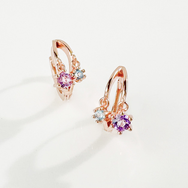 天然石│托帕石 ‧ 紫水晶│微光鑽圈 ‧ 純銀耳環