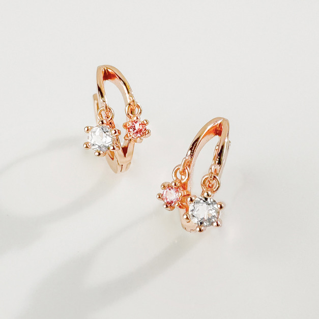 天然石│粉碧璽 ‧ 白水晶│微光鑽圈 ‧ 純銀耳環