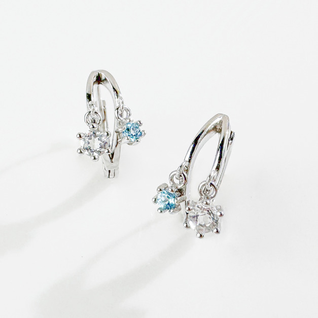 天然石│托帕石 ‧ 白水晶│微光鑽圈 ‧ 純銀耳環