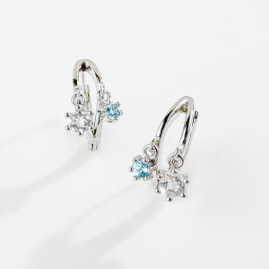 天然石│托帕石 ‧ 白水晶│微光鑽圈 ‧ 純銀耳環