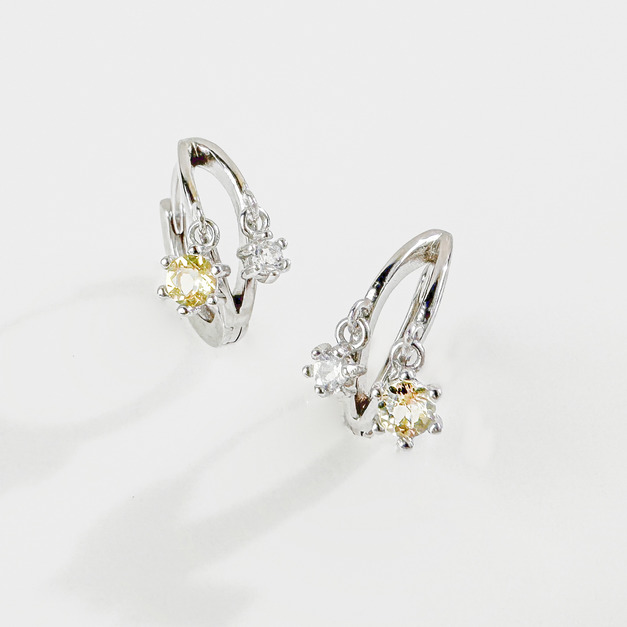 天然石│拉長石 ‧ 黃水晶│微光鑽圈 ‧ 純銀耳環