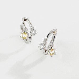 天然石│拉長石 ‧ 黃水晶│微光鑽圈 ‧ 純銀耳環