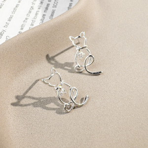 幾何貓咪 ‧ 純銀耳環