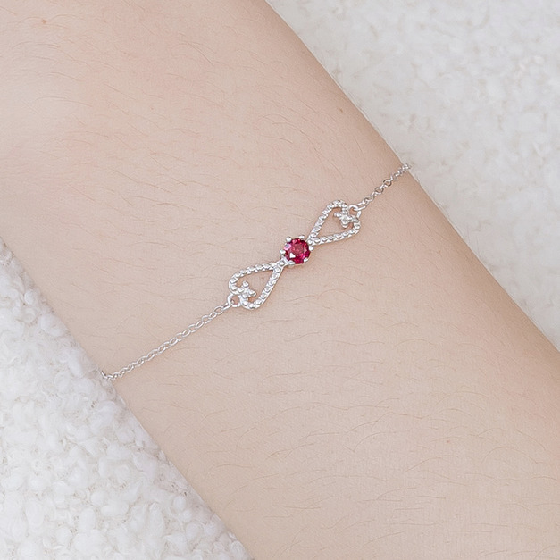 天然石│石榴石心型蝴蝶結 ‧ 純銀手鍊