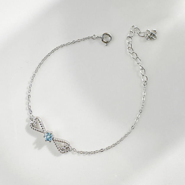 天然石│托帕石心型蝴蝶結 ‧ 純銀手鍊