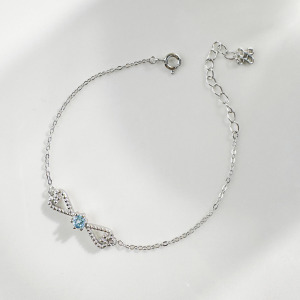 天然石│托帕石心型蝴蝶結 ‧ 純銀手鍊