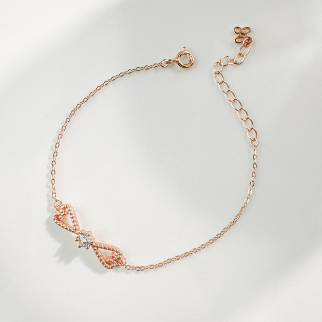 天然石│拉長石心型蝴蝶結 ‧ 純銀手鍊