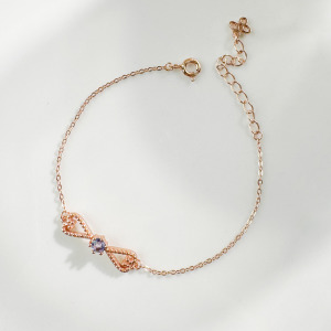 天然石│堇青石心型蝴蝶結 ‧ 純銀手鍊