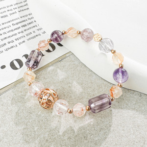 天然石│超七 ‧ 紅膠花 ‧ 紫水晶│浪漫饗宴 ‧ 水晶手串