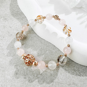 天然石│粉水晶 ‧ 月光石 ‧ 黑金超七│幸福約定 ‧ 水晶手串