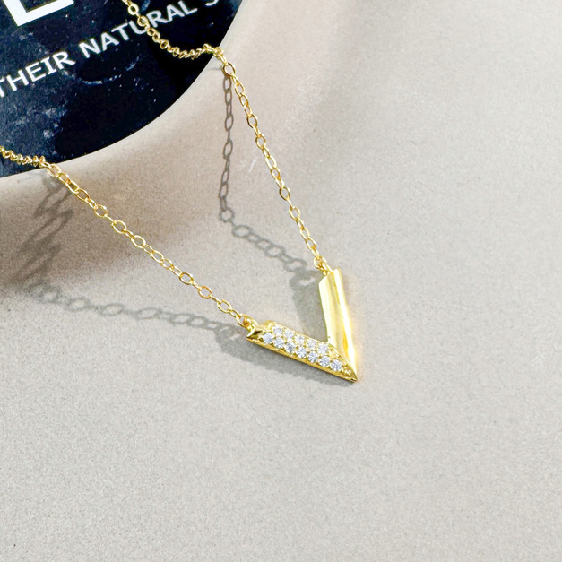 V字小鑽 ‧ 純銀項鍊 (金)
