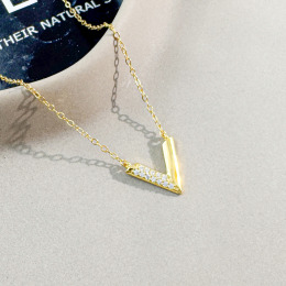 V字小鑽 ‧ 純銀項鍊 (金)