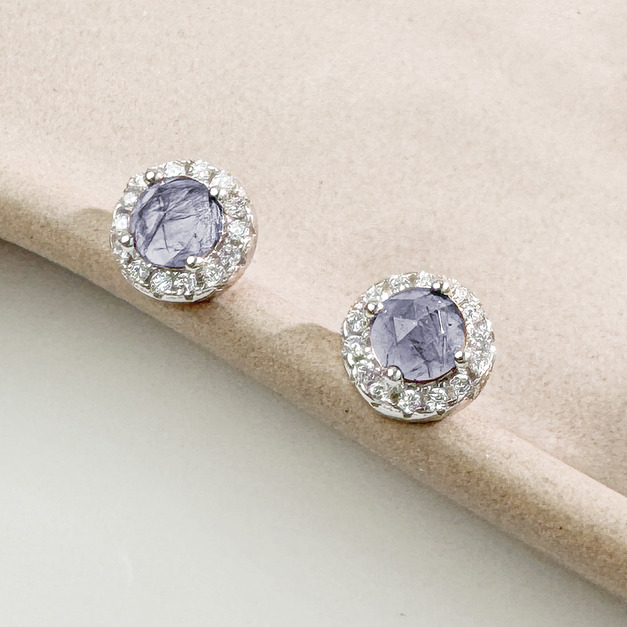 天然石│堇青石燦爛盛開 ‧ 純銀耳環