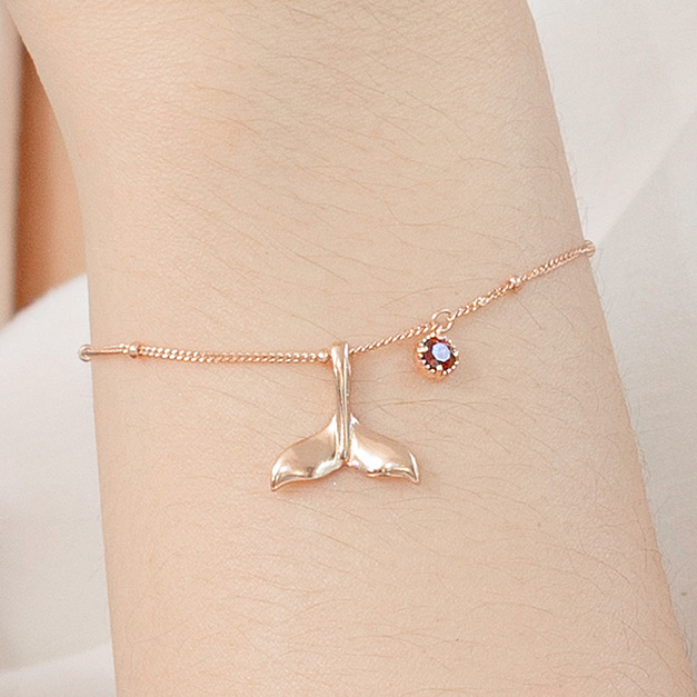 天然石│石榴石浪漫人魚 ‧ 純銀手鍊