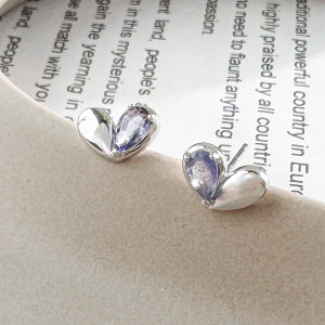 天然石│堇青石片片真心 ‧ 純銀耳環