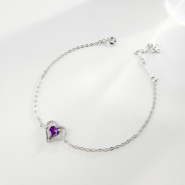 天然石│紫水晶愛的信號 ‧ 純銀手鍊
