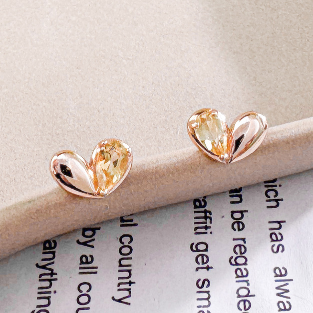 天然石│黃水晶片片真心 ‧ 純銀耳環