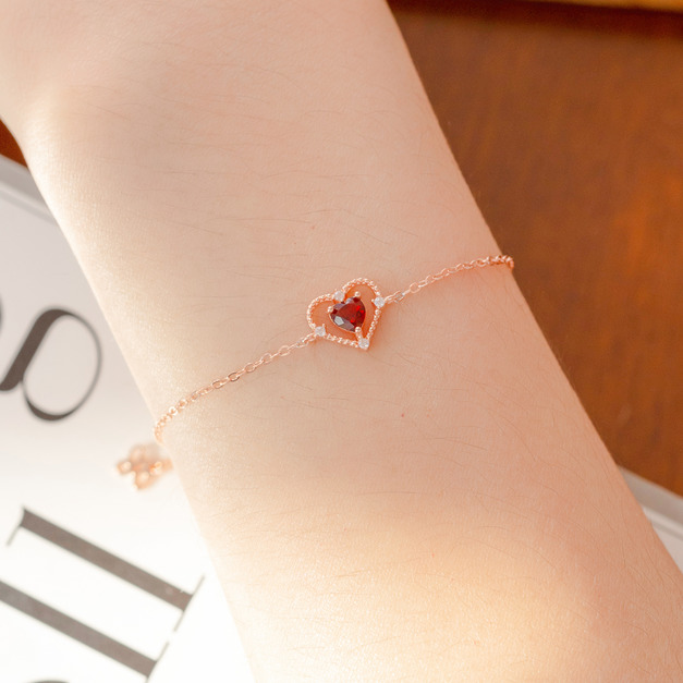 天然石│石榴石愛的信號 ‧ 純銀手鍊