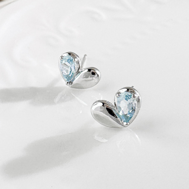 天然石│托帕石片片真心 ‧ 純銀耳環