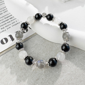 天然石│拉長石 ‧ 黑碧璽 ‧ 月光石│復古赫本 ‧ 水晶手串