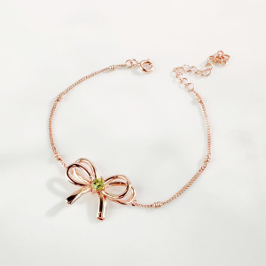 天然石│橄欖石浪漫蝴蝶結 ‧ 純銀手鍊