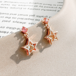 天然石│粉碧璽 ‧ 黃水晶│星空舞曲 ‧ 純銀耳環