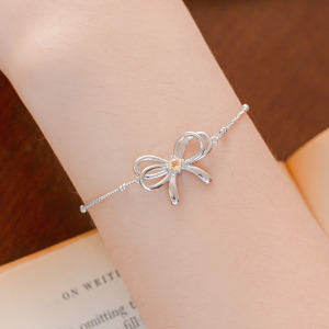 天然石│黃水晶浪漫蝴蝶結 ‧ 純銀手鍊