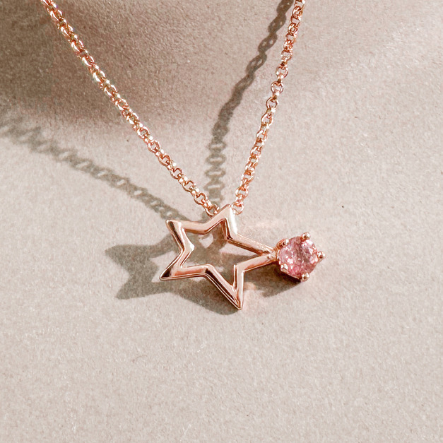 天然石│粉碧璽星辰 ‧ 純銀項鍊