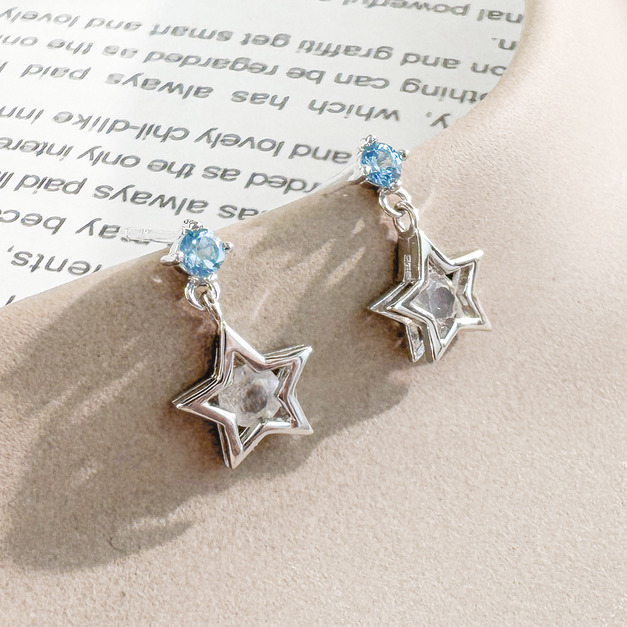 天然石│托帕石 ‧ 拉長石│星空舞曲 ‧ 純銀耳環