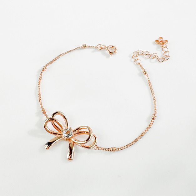 天然石│白水晶浪漫蝴蝶結 ‧ 純銀手鍊