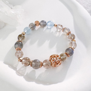 天然石│茶水晶 ‧ 拉長石 ‧ 海藍寶│浩瀚宇宙 ‧ 水晶手串