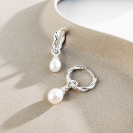 麻花珍珠圈 ‧ 純銀耳環