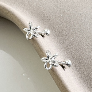 線條小花轉珠 ‧ 純銀耳環