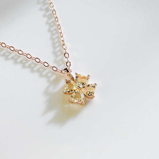 天然石│幸運草黃水晶 ‧ 純銀項鍊