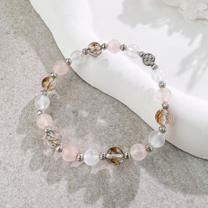 天然石│黑金超七 ‧ 粉水晶 ‧ 月光石│微光慢語 ‧ 水晶手串