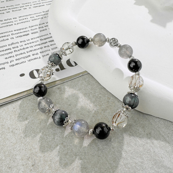 天然石│鷹眼石 ‧ 拉長石 ‧ 黑碧璽 ‧ 黑金超七│守護神 ‧ 水晶手串